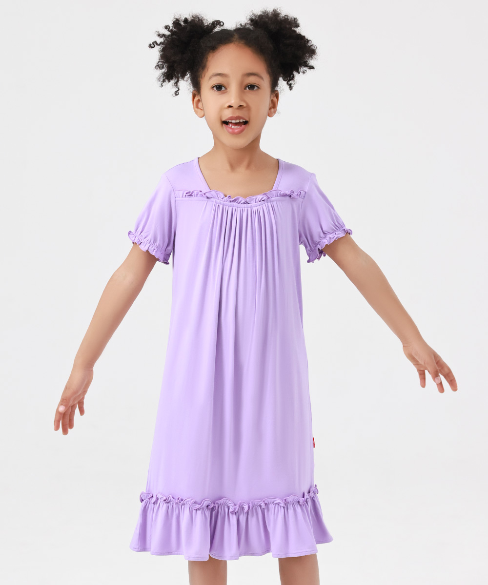 3T-12Y Girls' Short Sleeve Casual Bamboo Pajama Dresses