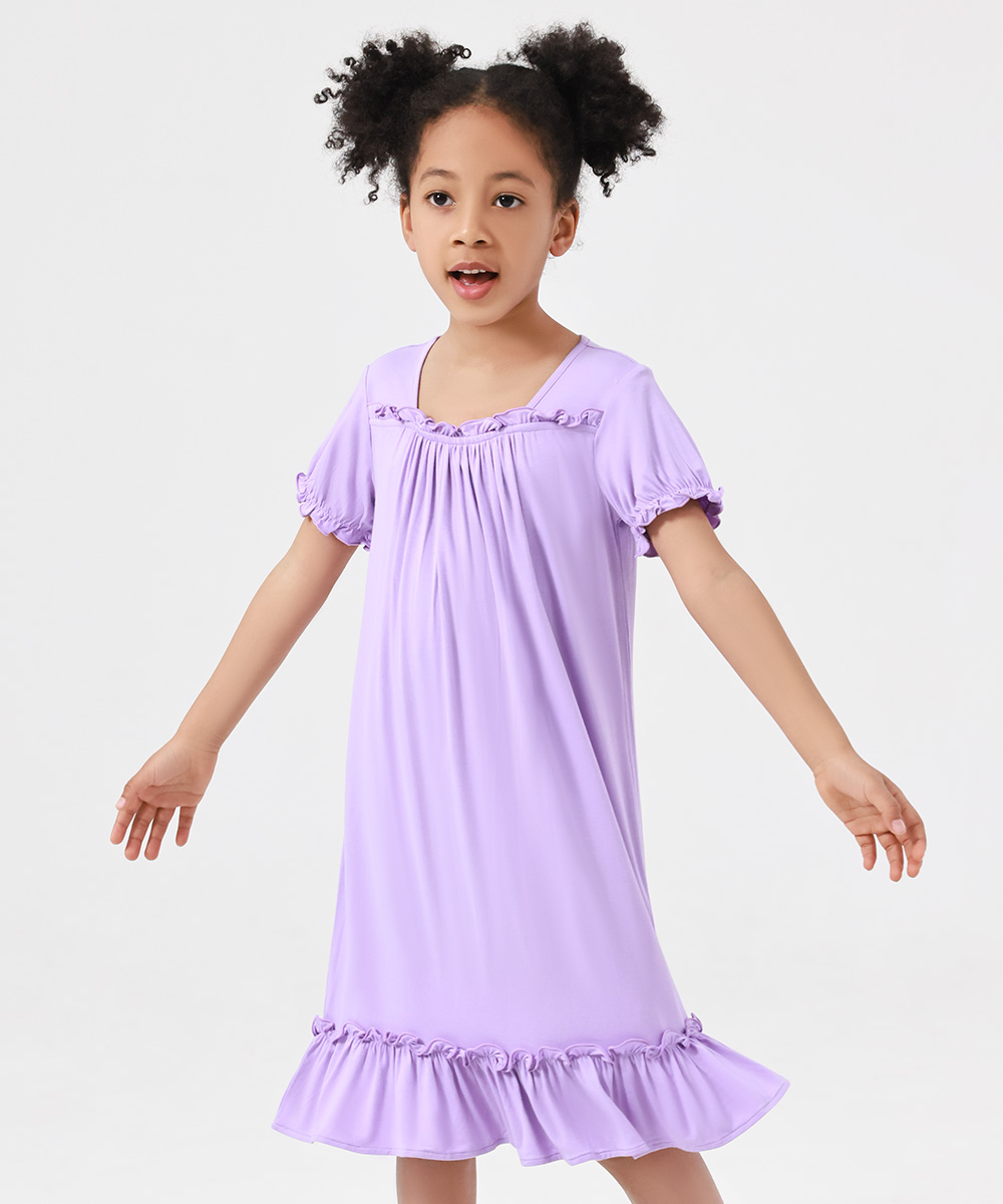 3T-12Y Girls' Short Sleeve Casual Bamboo Pajama Dresses