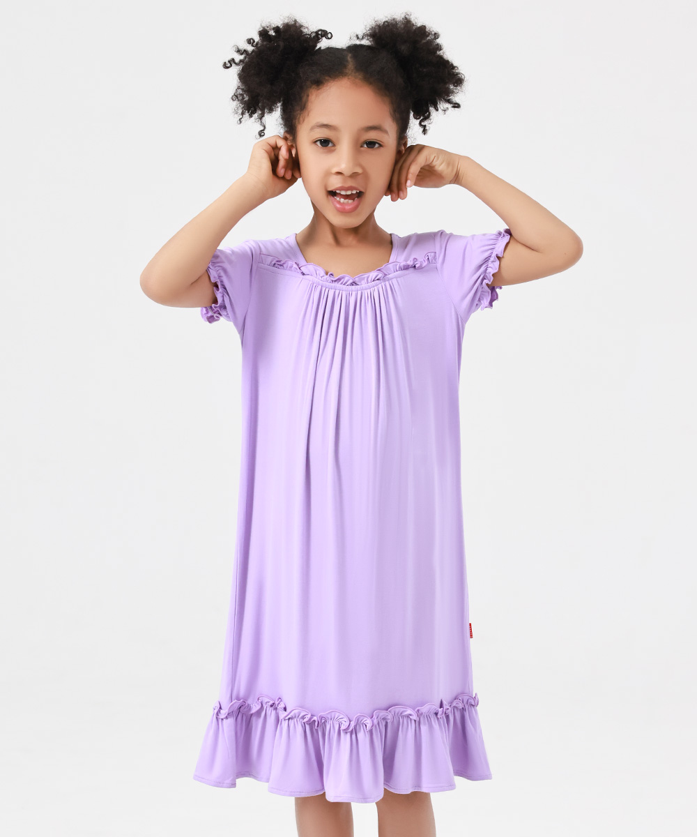 3T-12Y Girls' Short Sleeve Casual Bamboo Pajama Dresses