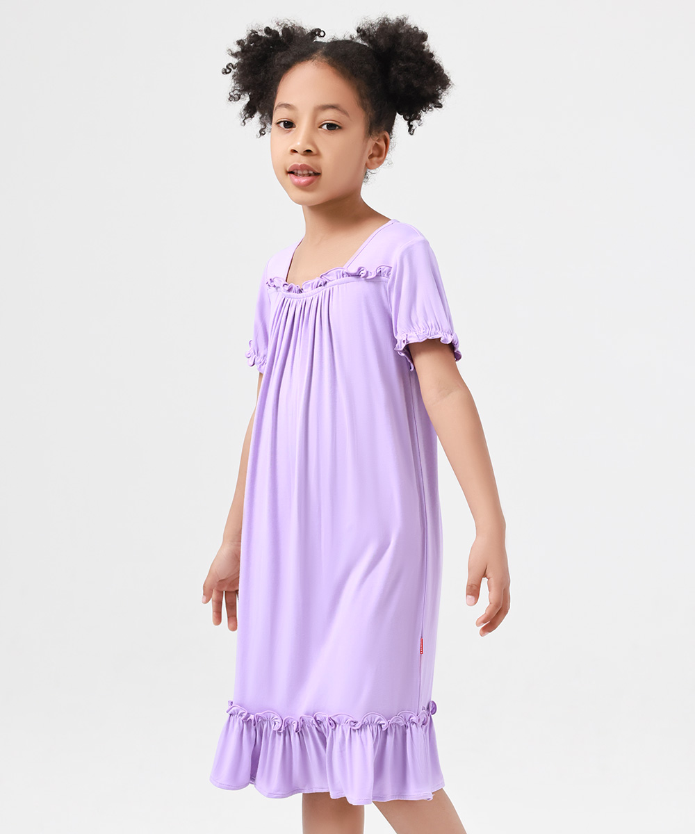 3T-12Y Girls' Short Sleeve Casual Bamboo Pajama Dresses