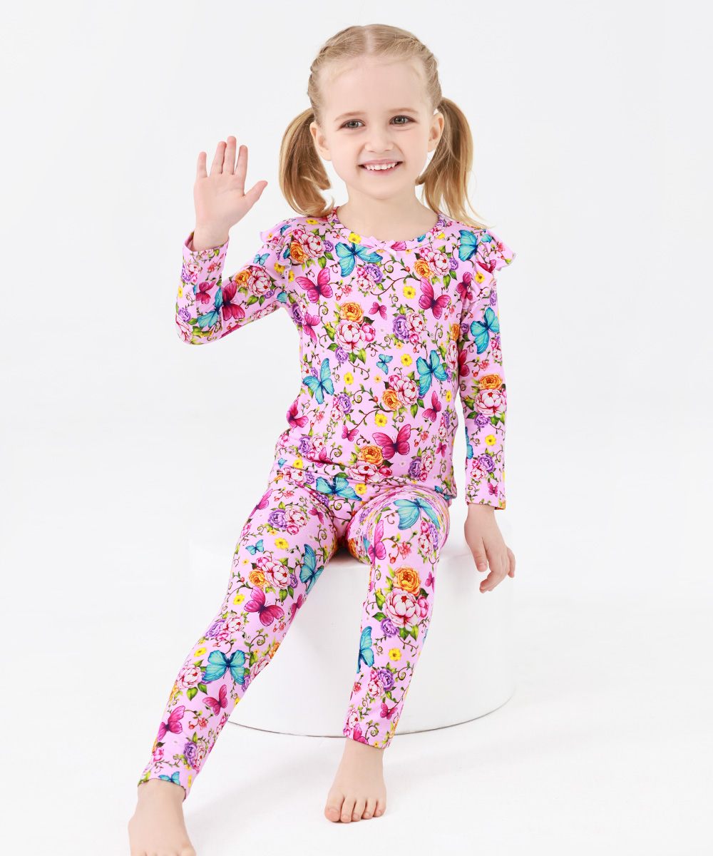 Toddler Girl Pajamas Ruffled Long Sleeve Pajamas