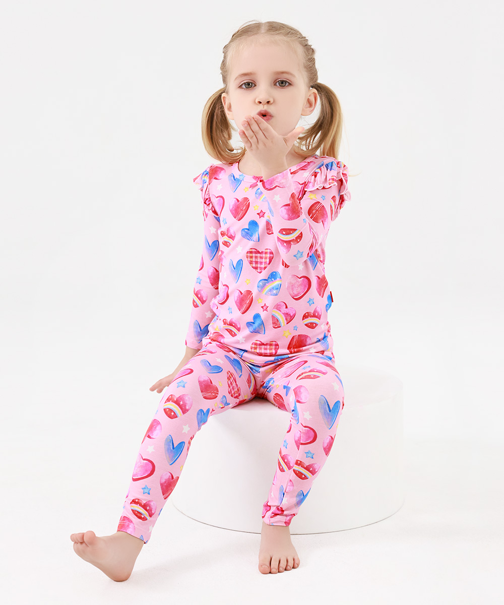 Toddler Girl Pajamas Ruffled Long Sleeve Pajamas
