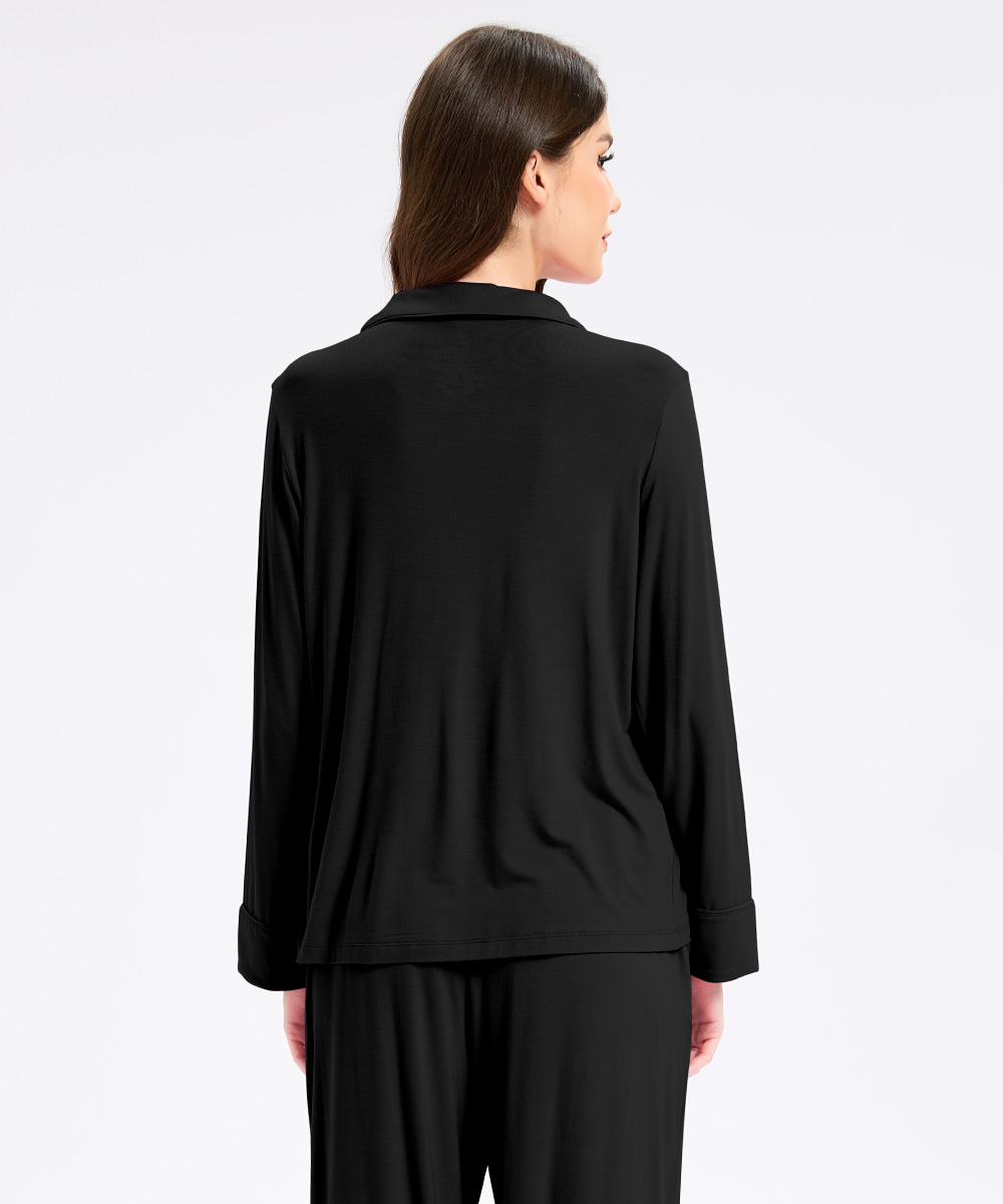 Womens Bamboo Notch Collar Solid Color Pajama Sets 