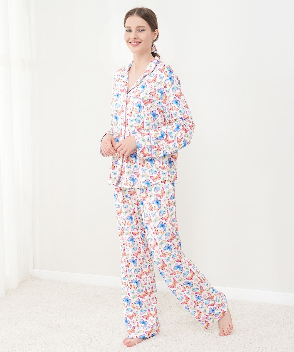 Womens Bamboo Notch Collar Button Down  Pajama Sets 