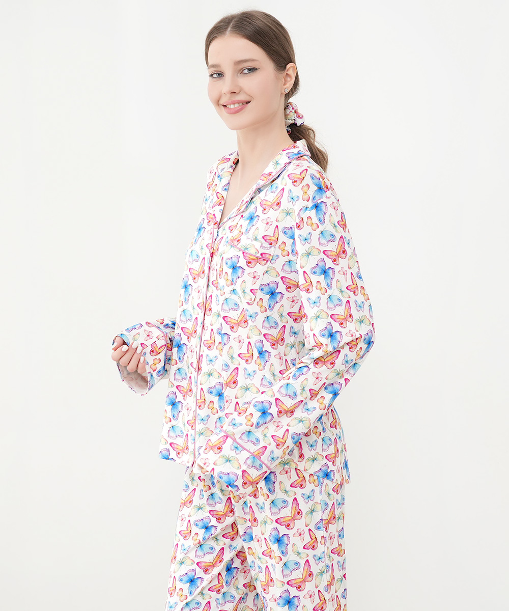 Womens Bamboo Notch Collar Button Down  Pajama Sets 