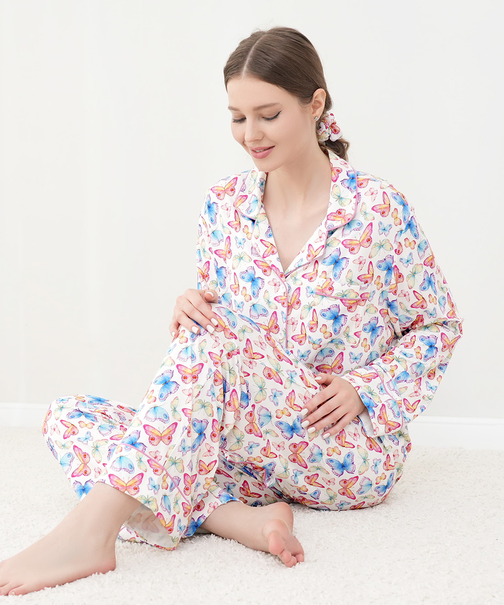 Womens Bamboo Notch Collar Button Down  Pajama Sets 