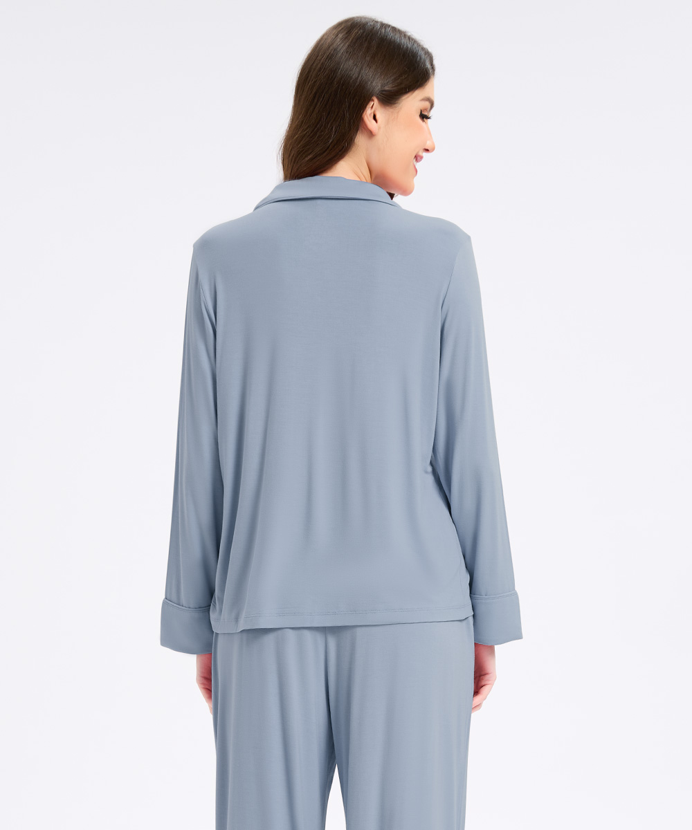 Womens Bamboo Notch Collar Solid Color Pajama Sets 