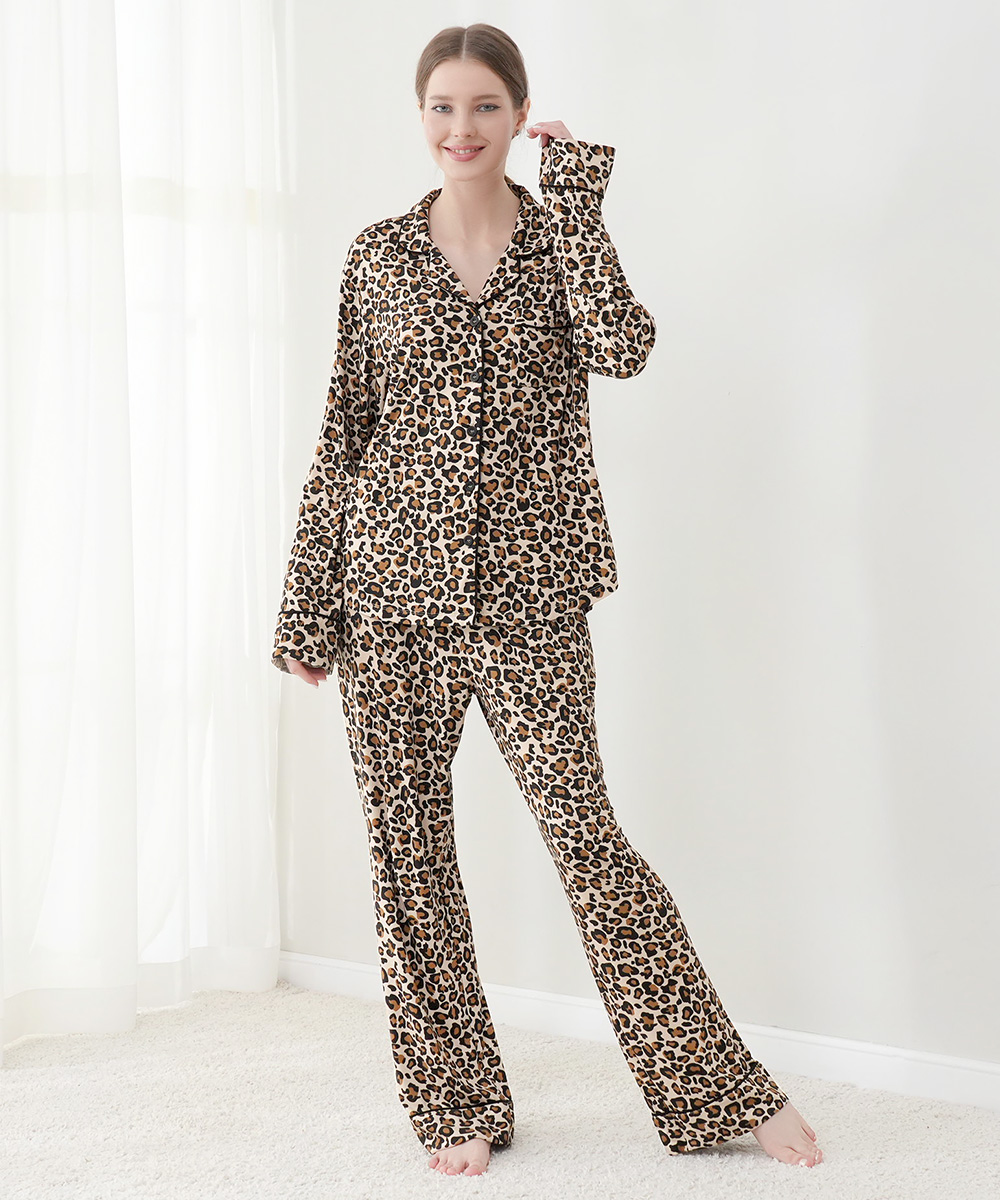 Womens Bamboo Notch Collar Button Down  Pajama Sets 