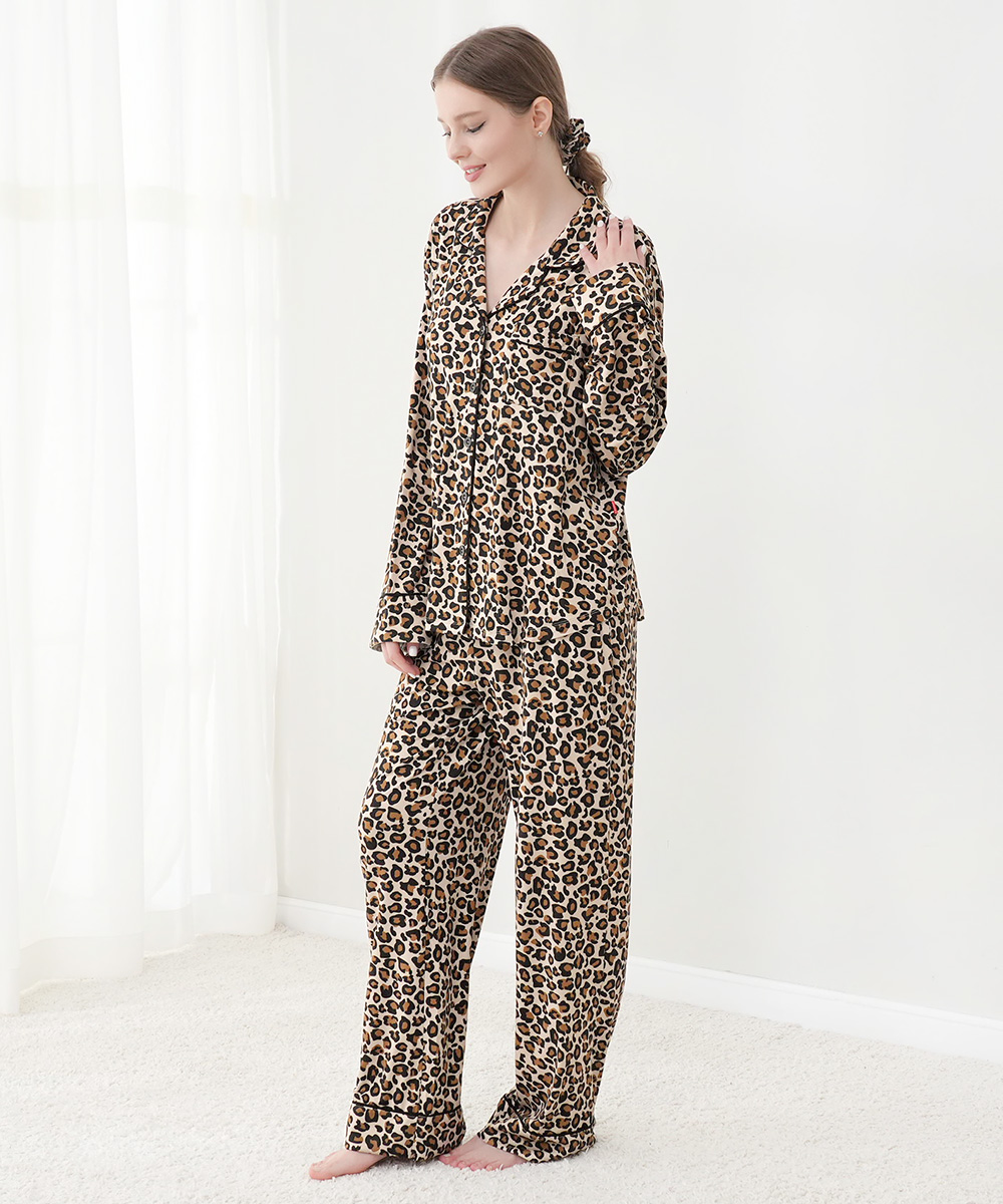Womens Bamboo Notch Collar Button Down  Pajama Sets 