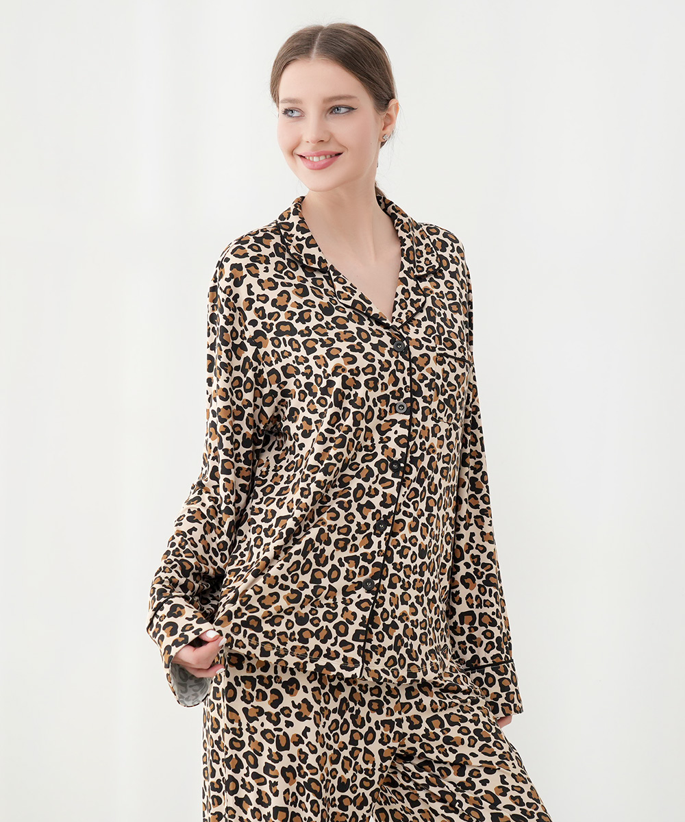 Womens Bamboo Notch Collar Button Down  Pajama Sets 