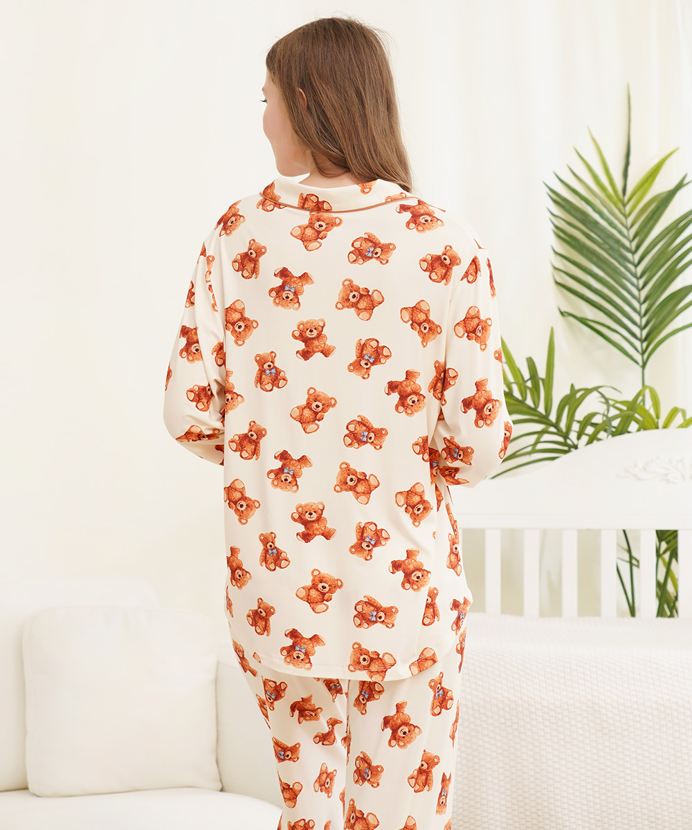 Womens Bamboo Notch Collar Button Down  Pajama Sets 