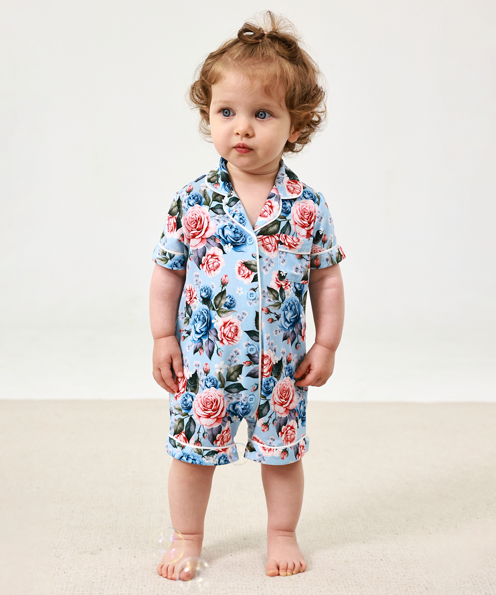 Baby Girl Bamboo Button Down One Piece Rompers