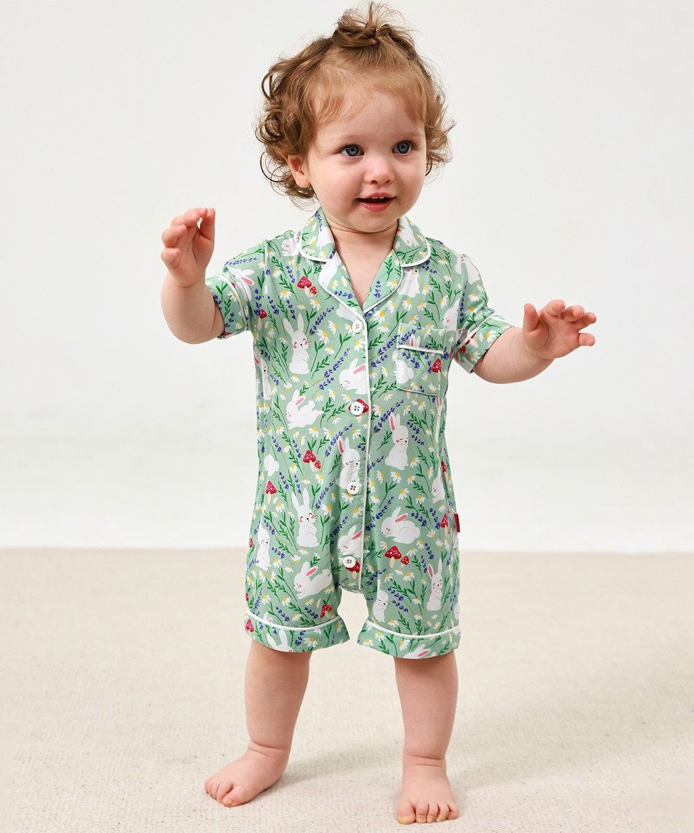 Baby Girl Bamboo Button Down One Piece Rompers