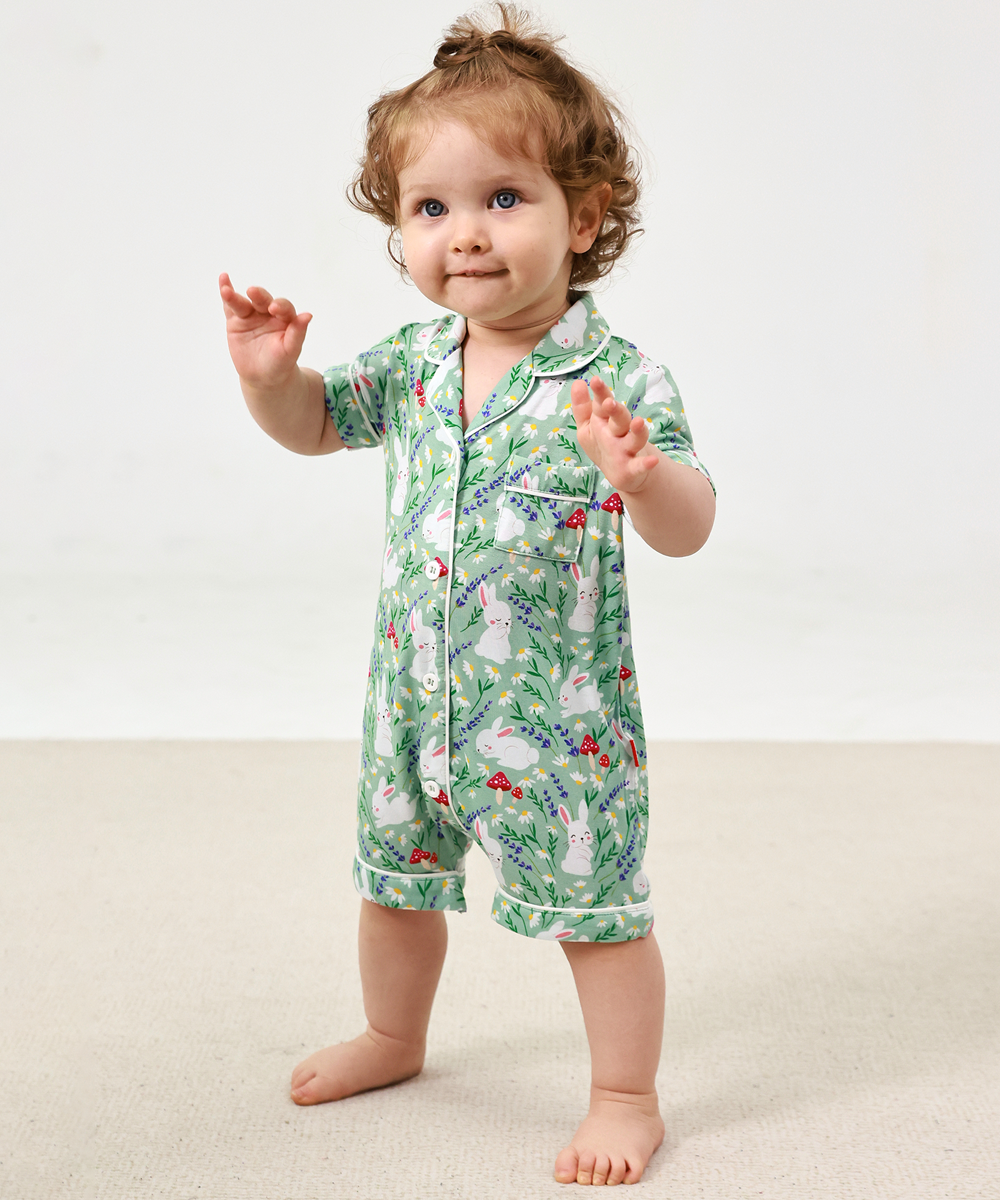Baby Girl Bamboo Button Down One Piece Rompers