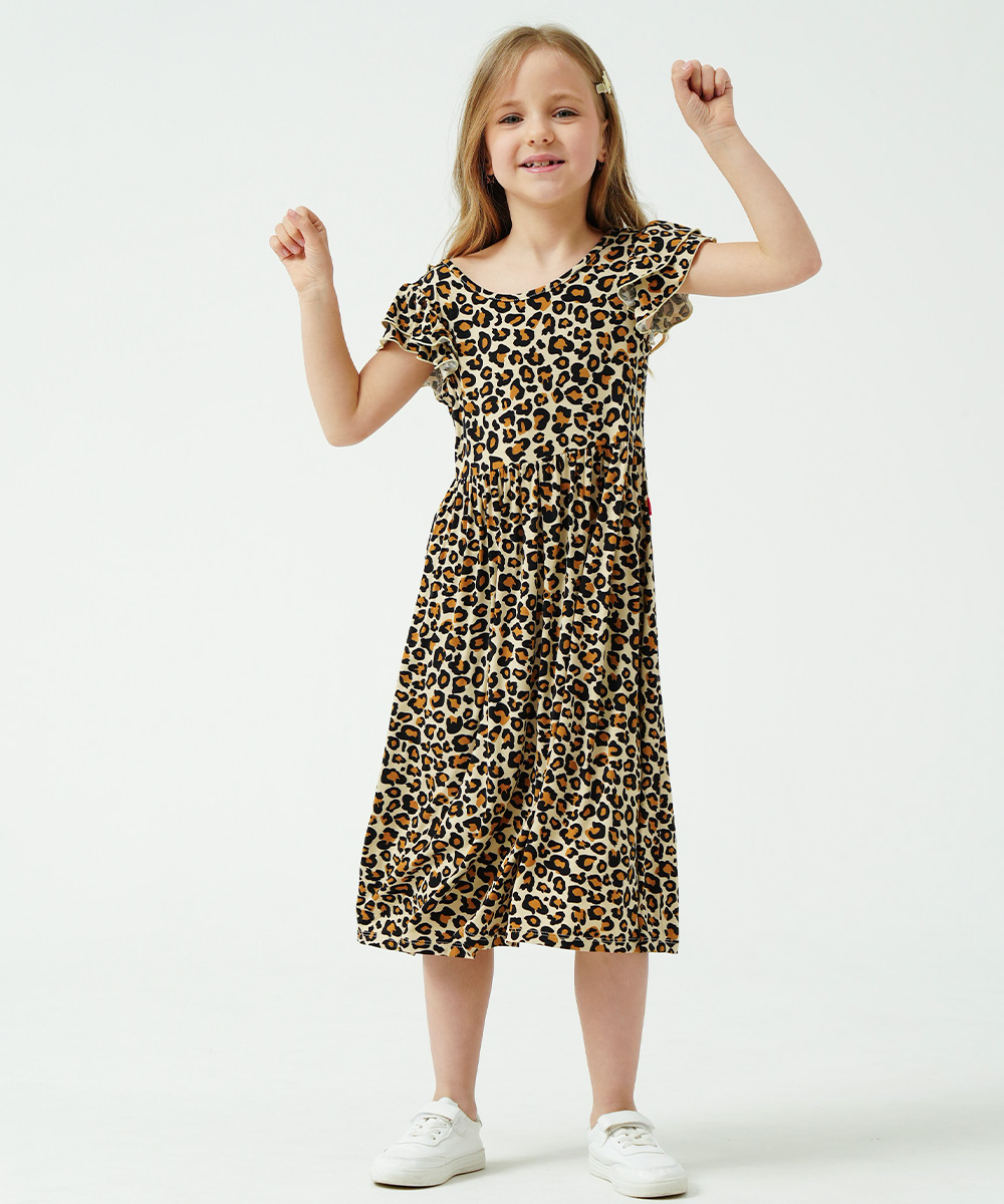 Girls Ruffle Cap Sleeve Casual Midi Bamboo Dress with Shorts