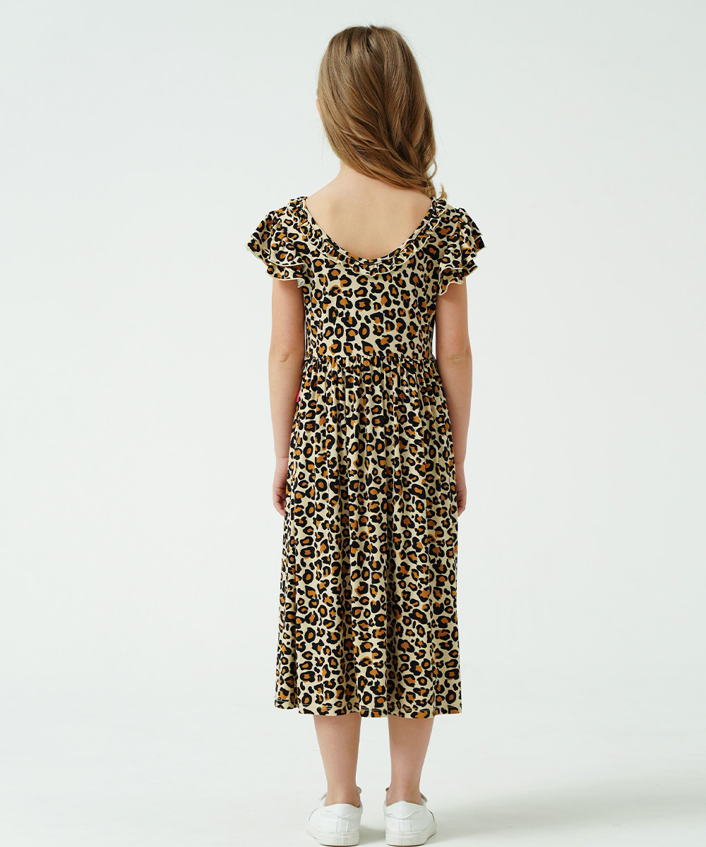 Girls Ruffle Cap Sleeve Casual Midi Bamboo Dress with Shorts