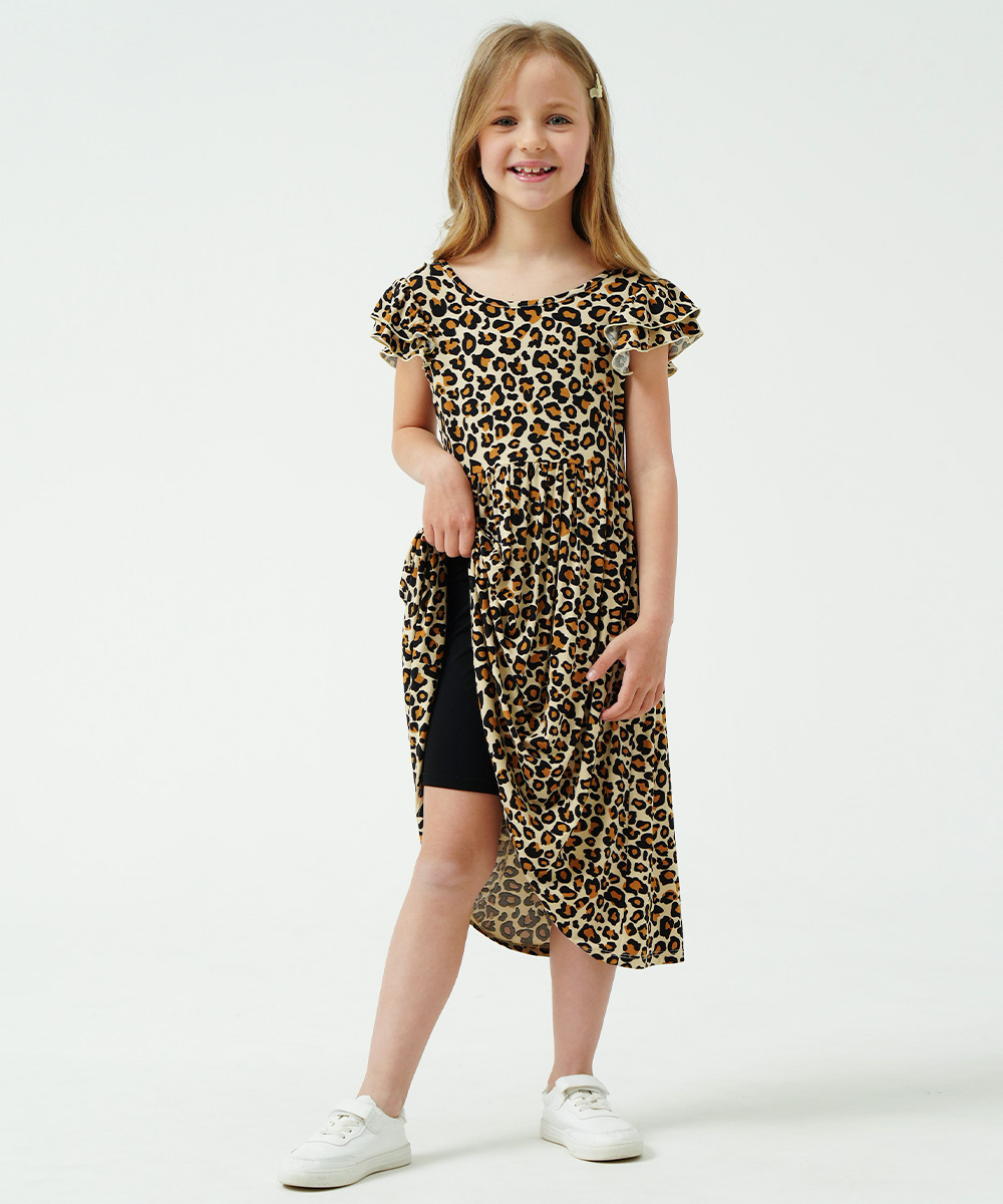 Girls Ruffle Cap Sleeve Casual Midi Bamboo Dress with Shorts