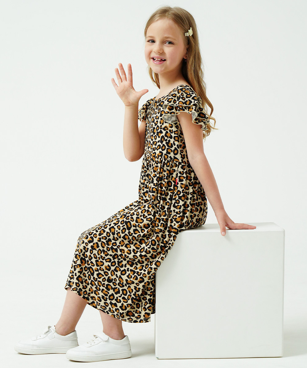 Girls Ruffle Cap Sleeve Casual Midi Bamboo Dress with Shorts