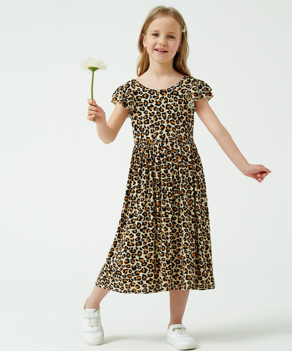 Girls Ruffle Cap Sleeve Casual Midi Bamboo Dress with Shorts