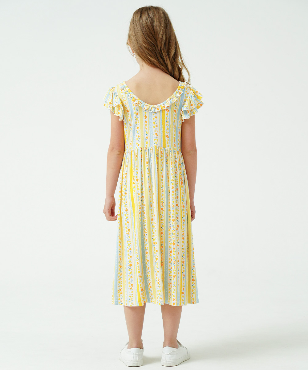 Girls Ruffle Cap Sleeve Casual Midi Bamboo Dress with Shorts