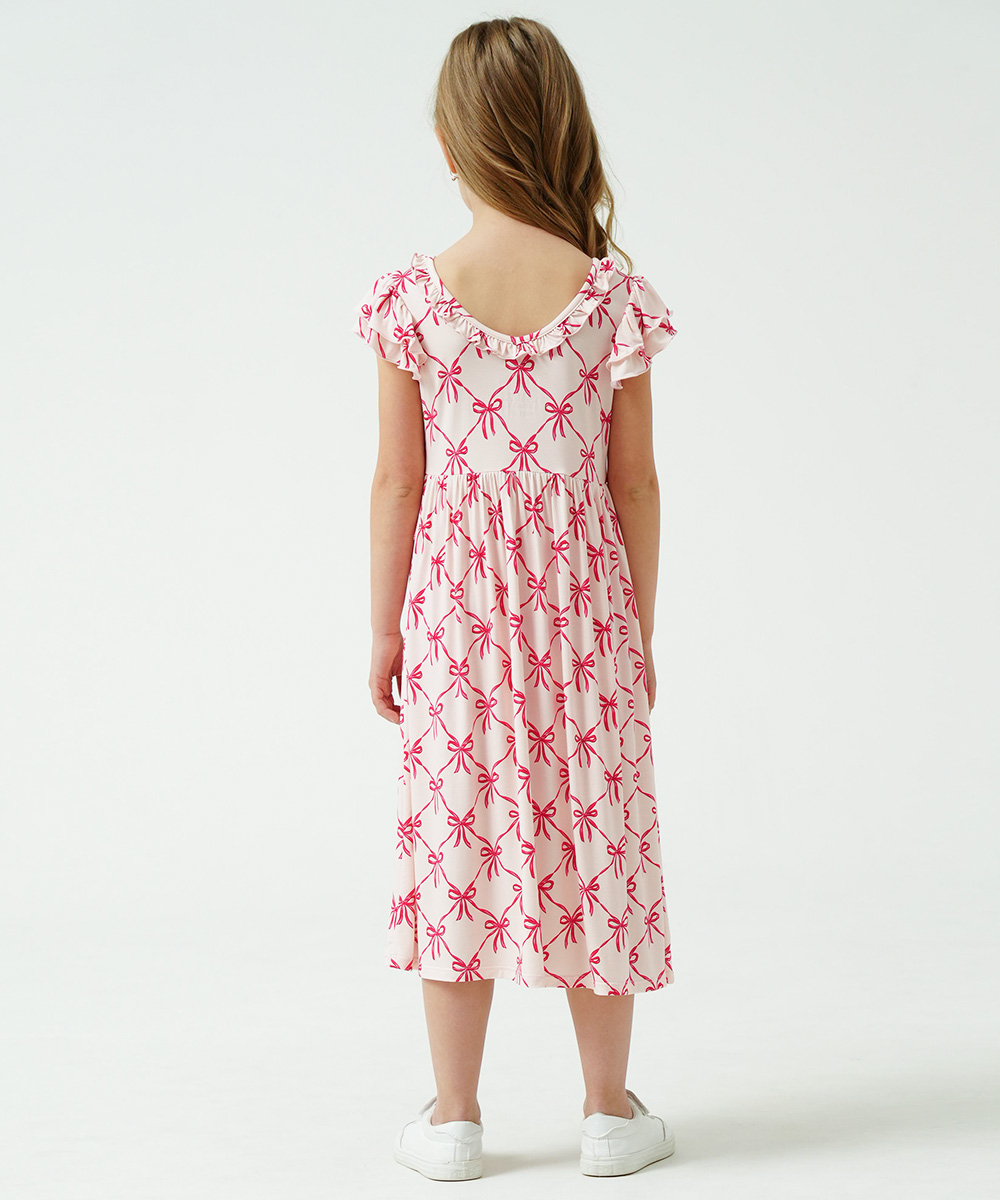 Girls Ruffle Cap Sleeve Casual Midi Bamboo Dress with Shorts