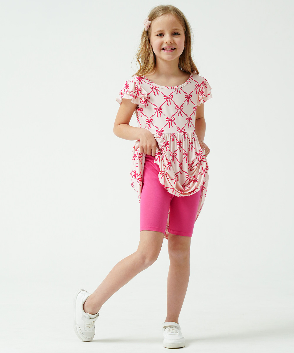 Girls Ruffle Cap Sleeve Casual Midi Bamboo Dress with Shorts