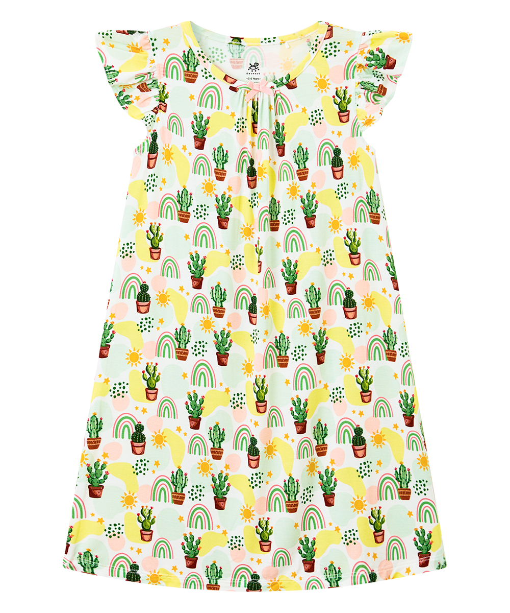 3T-12Y Girls Bamboo Ruffle Cap Sleeve Nightgowns