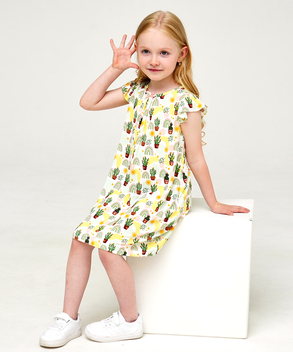 3T-12Y Girls Bamboo Ruffle Cap Sleeve Nightgowns