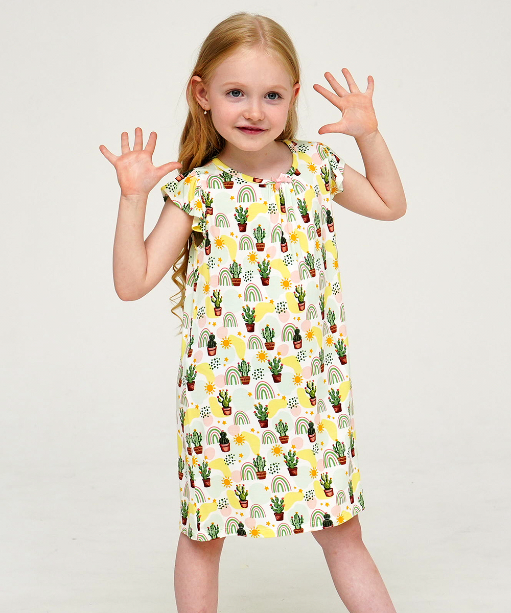 3T-12Y Girls Bamboo Ruffle Cap Sleeve Nightgowns