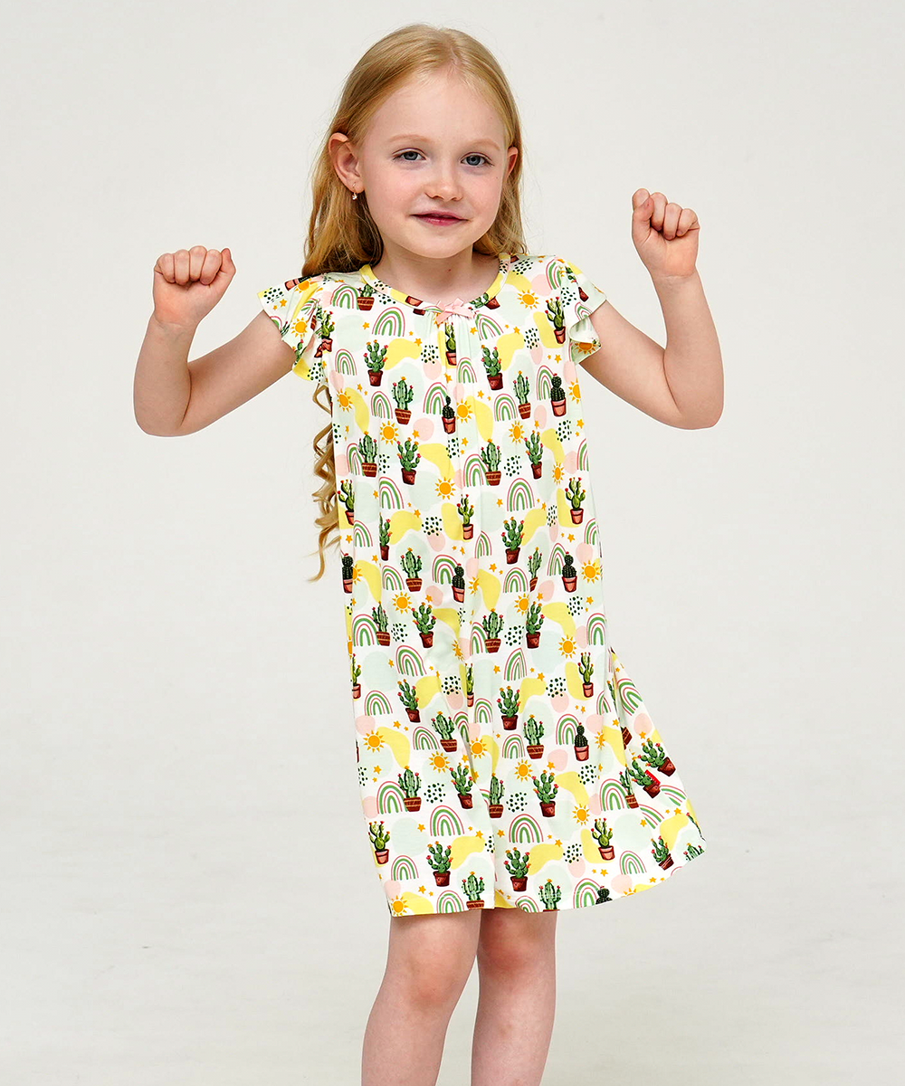 3T-12Y Girls Bamboo Ruffle Cap Sleeve Nightgowns