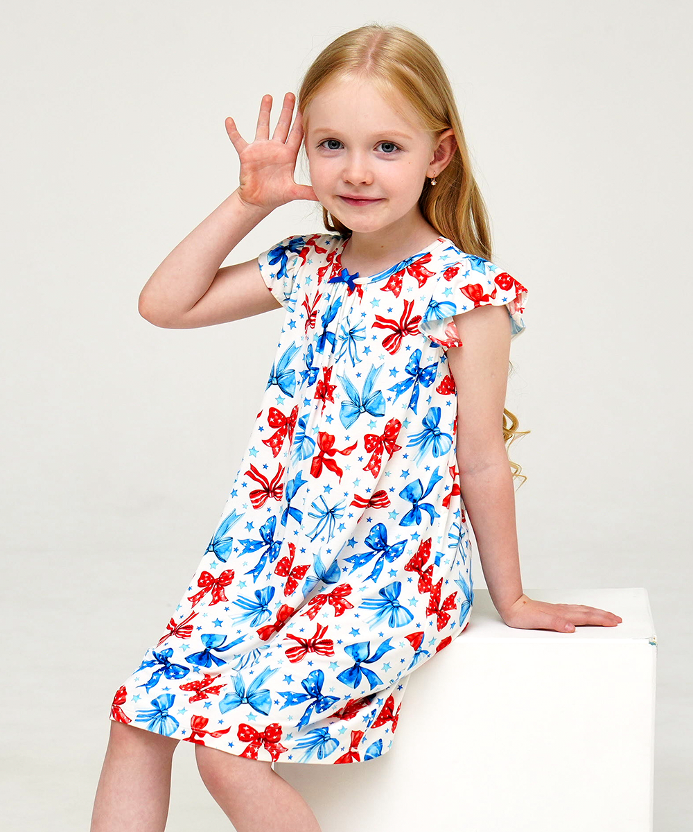 3T-12Y Girls Bamboo Ruffle Cap Sleeve Nightgowns