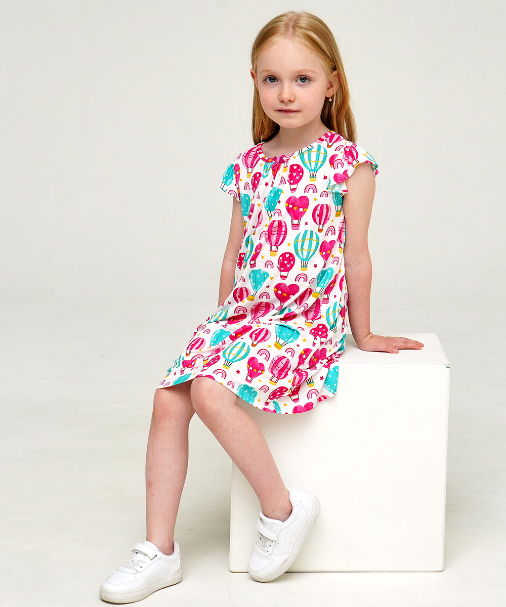 3T-12Y Girls Bamboo Ruffle Cap Sleeve Nightgowns