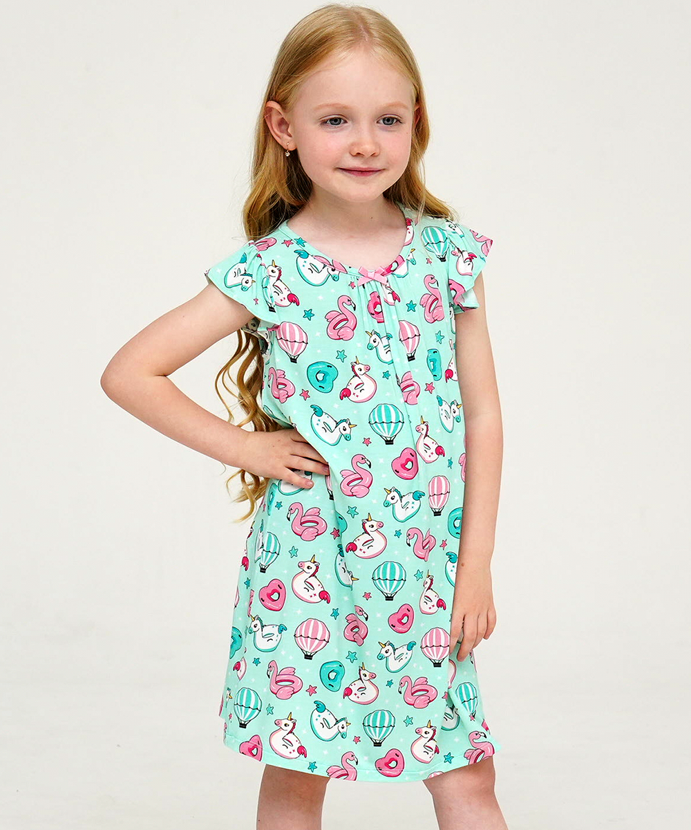 3T-12Y Girls Bamboo Ruffle Cap Sleeve Nightgowns