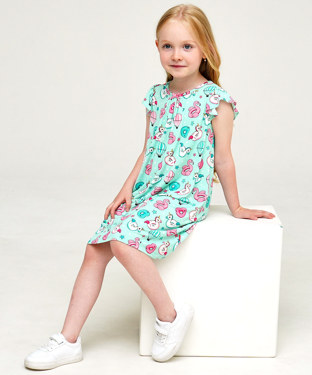 3T-12Y Girls Bamboo Ruffle Cap Sleeve Nightgowns