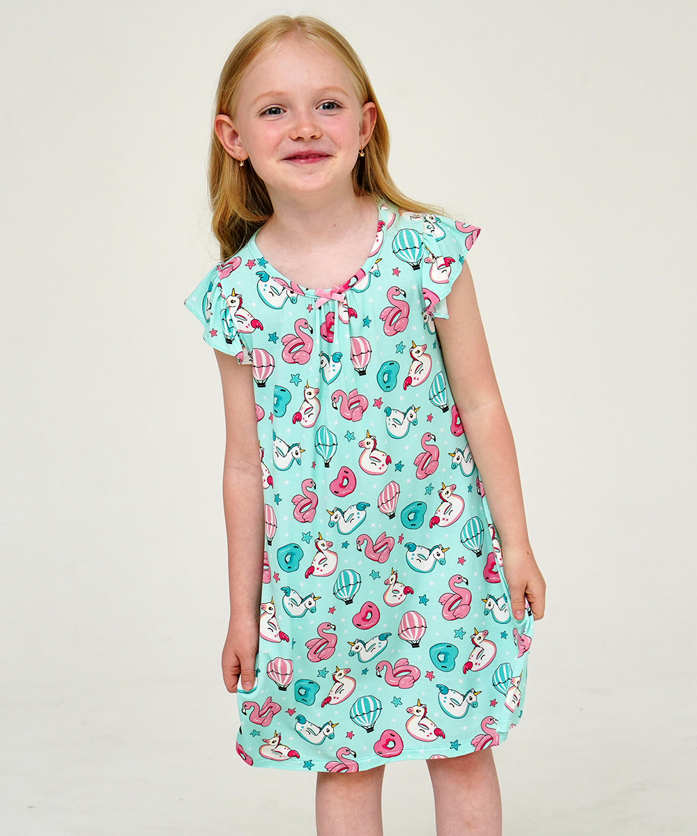 3T-12Y Girls Bamboo Ruffle Cap Sleeve Nightgowns