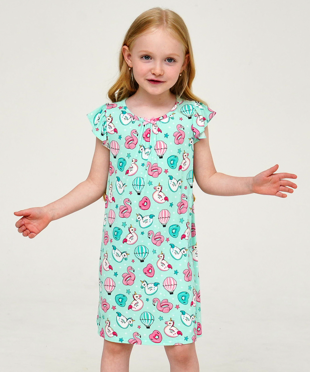 3T-12Y Girls Bamboo Ruffle Cap Sleeve Nightgowns