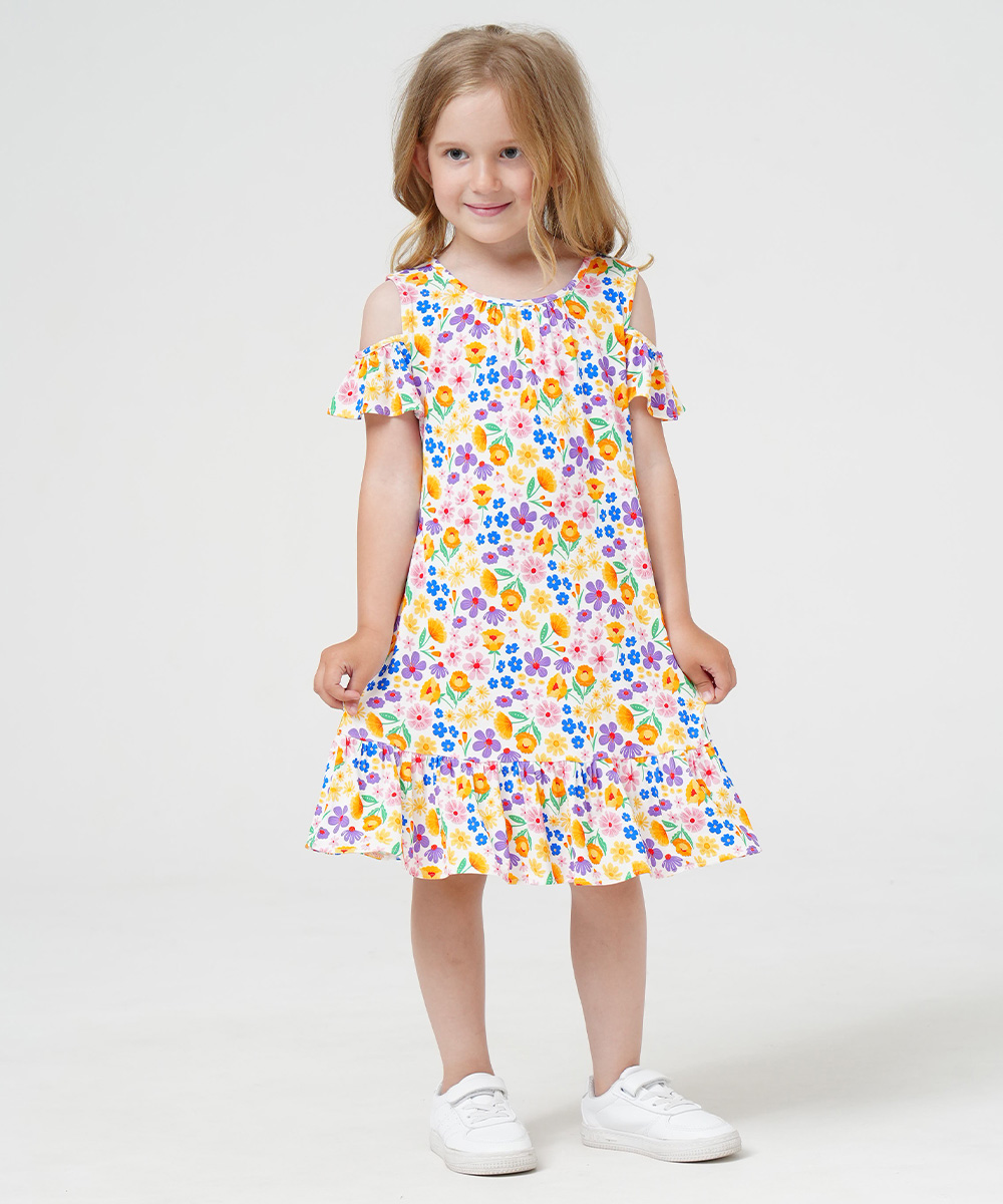 Girls Short Sleeve Off Shoulder Casual Bamboo Dresses