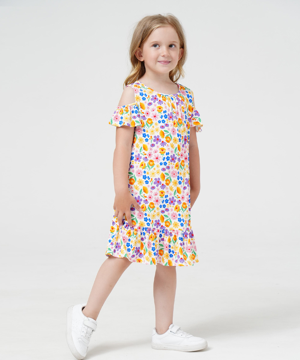 Girls Short Sleeve Off Shoulder Casual Bamboo Dresses