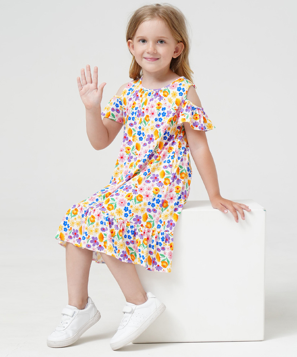 Girls Short Sleeve Off Shoulder Casual Bamboo Dresses