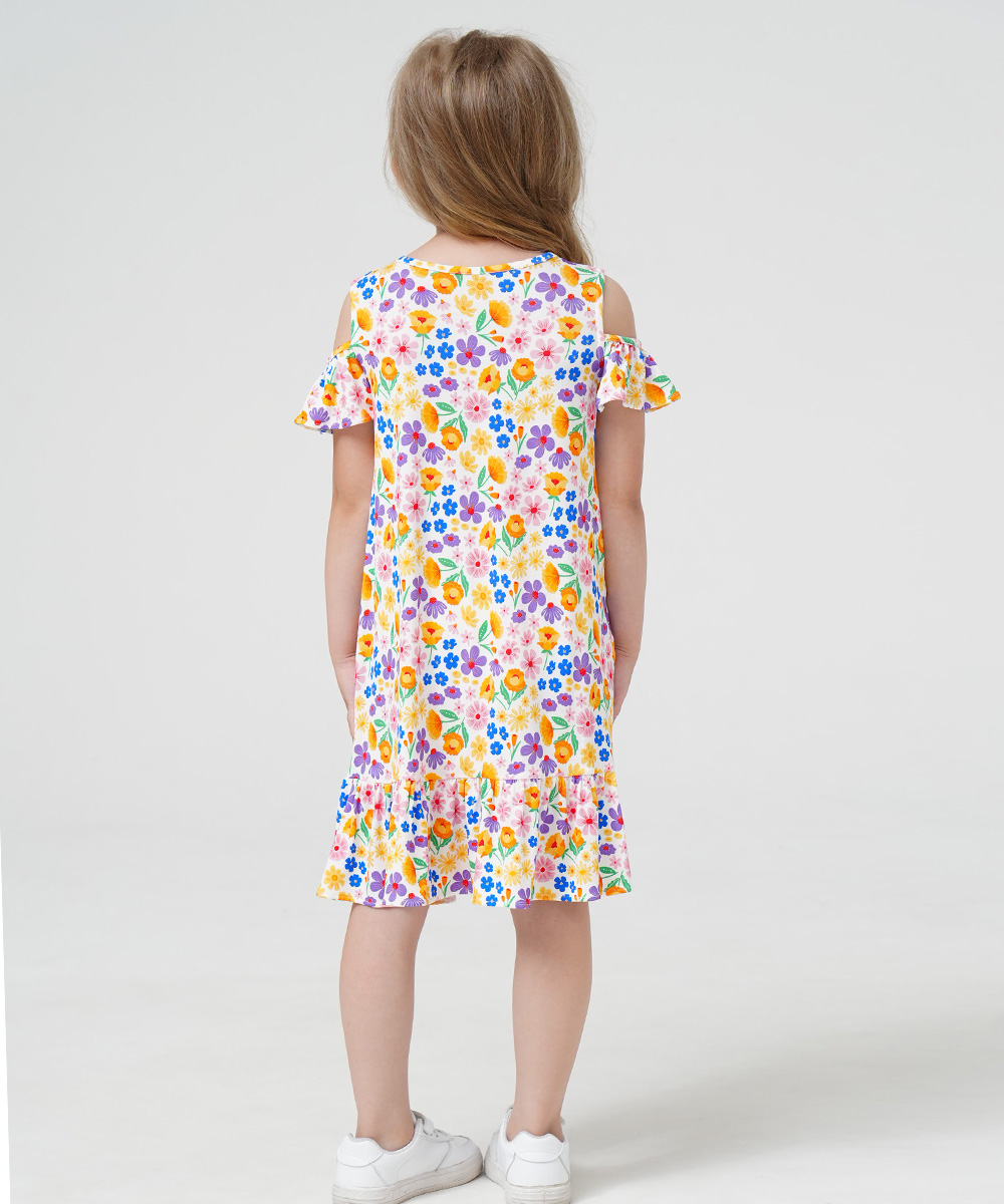 Girls Short Sleeve Off Shoulder Casual Bamboo Dresses