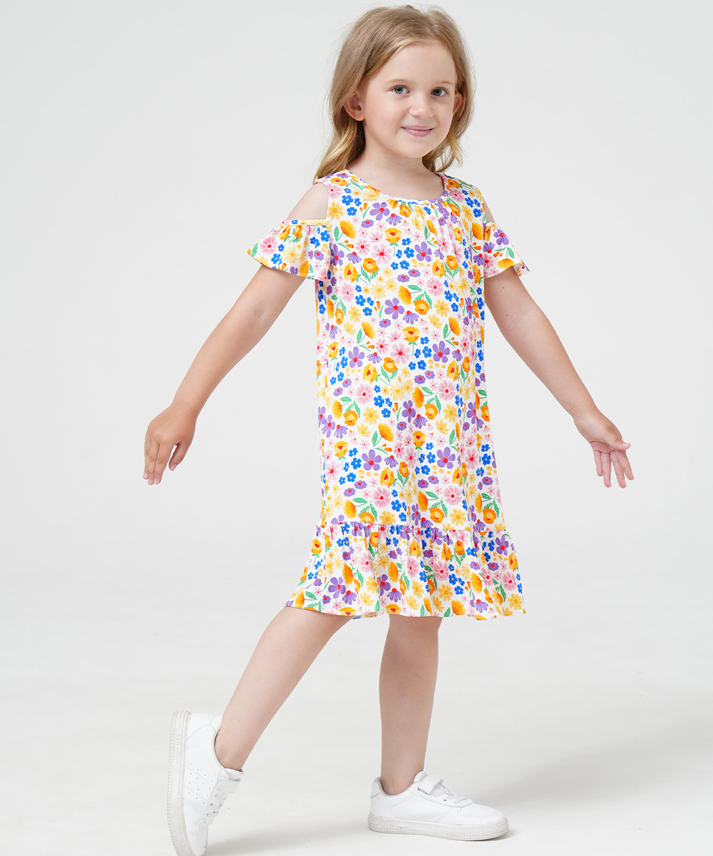 Girls Short Sleeve Off Shoulder Casual Bamboo Dresses