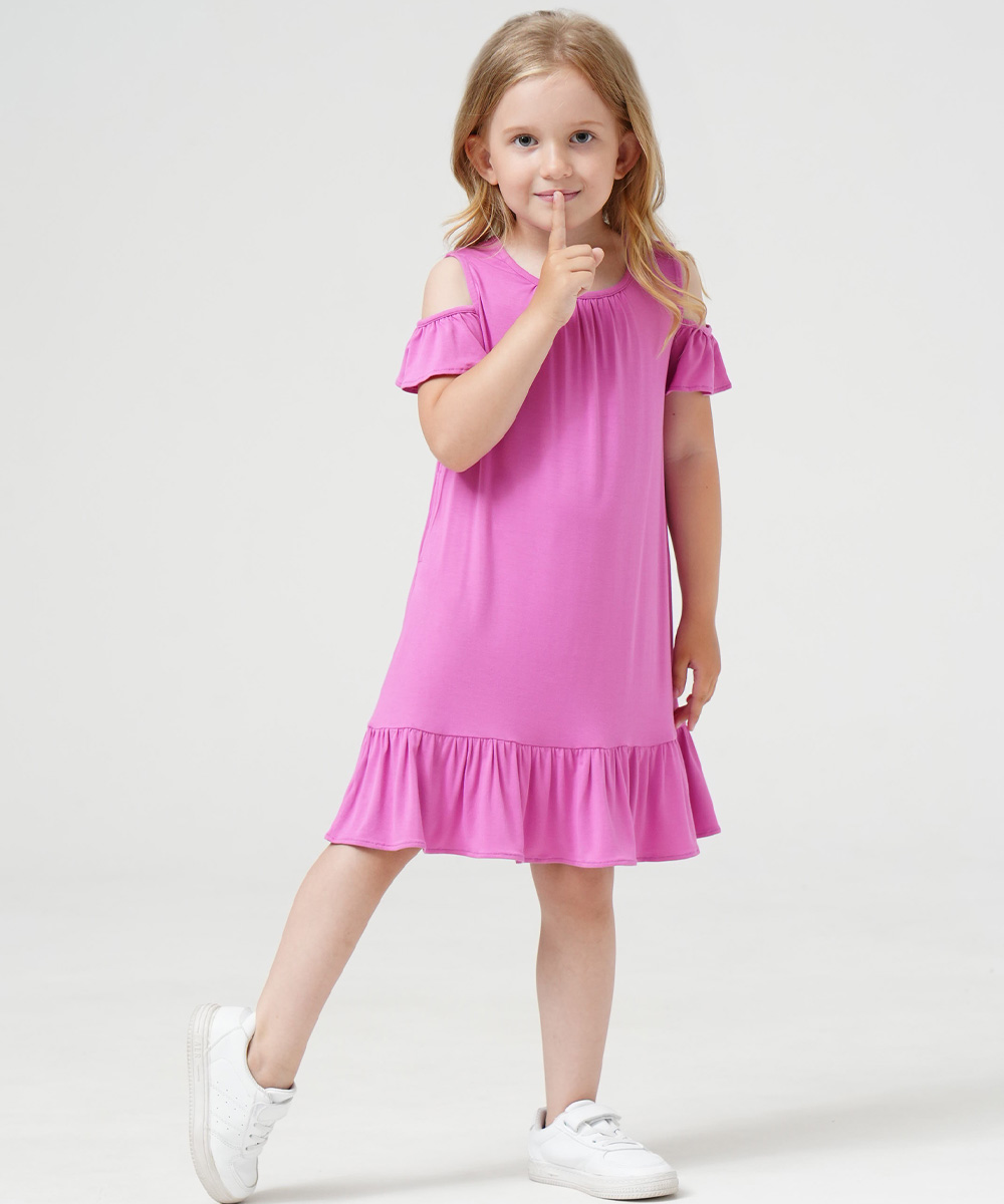 Girls Short Sleeve Off Shoulder Casual Bamboo Dresses