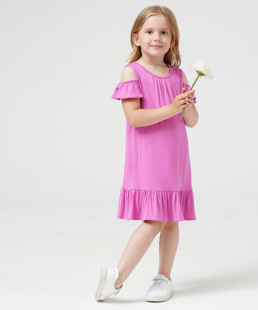 Girls Short Sleeve Off Shoulder Casual Bamboo Dresses