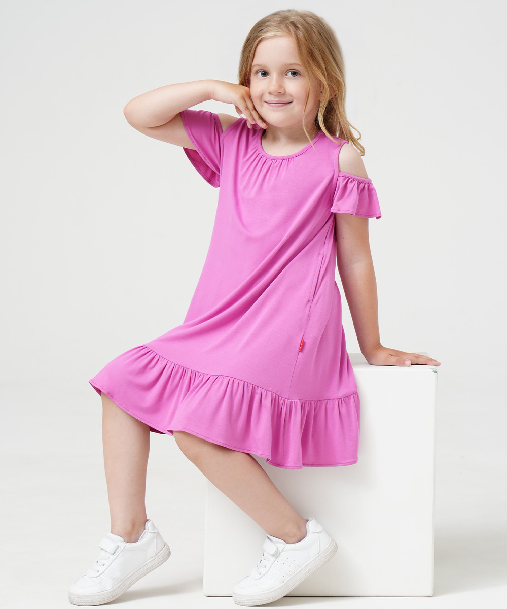 Girls Short Sleeve Off Shoulder Casual Bamboo Dresses