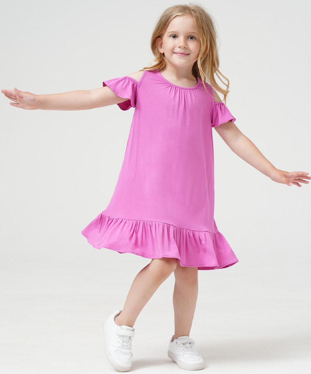 Girls Short Sleeve Off Shoulder Casual Bamboo Dresses