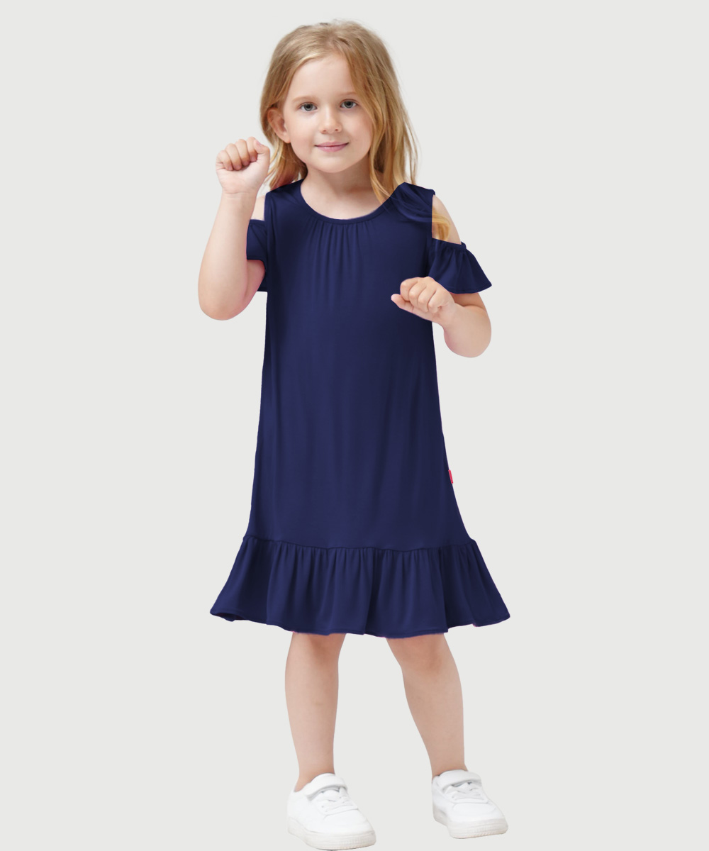 Girls Short Sleeve Off Shoulder Casual Bamboo Dresses