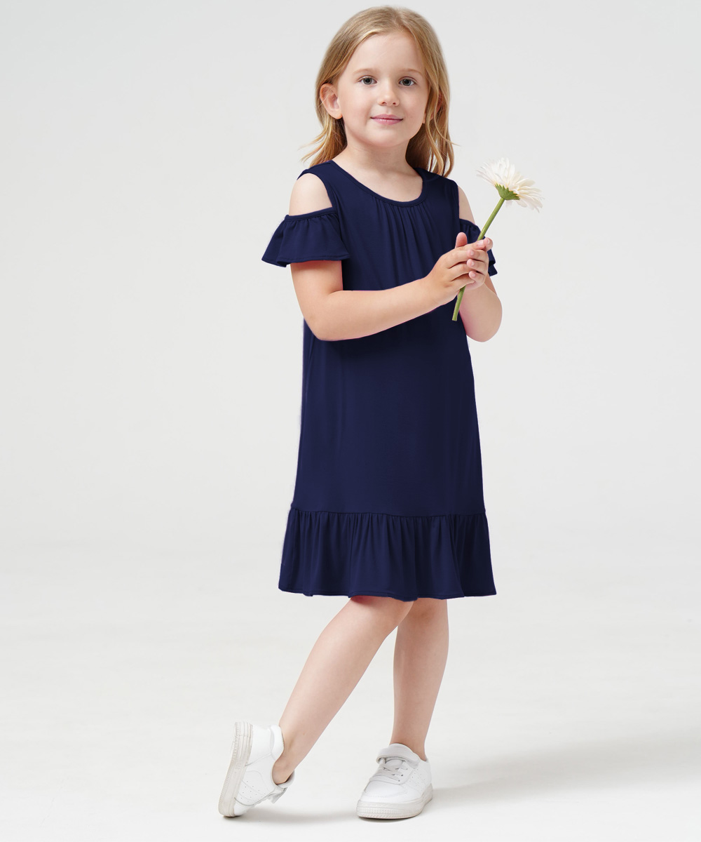 Girls Short Sleeve Off Shoulder Casual Bamboo Dresses