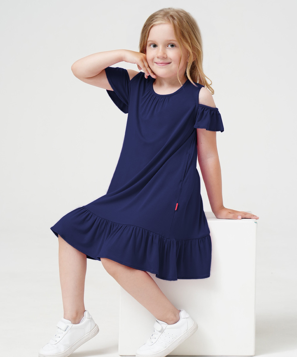 Girls Short Sleeve Off Shoulder Casual Bamboo Dresses