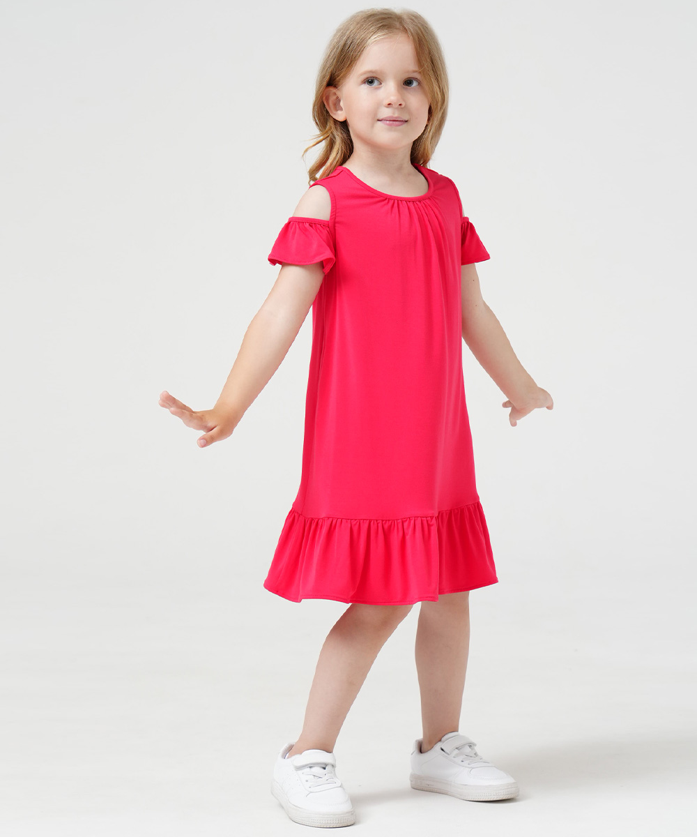 Girls Short Sleeve Off Shoulder Casual Bamboo Dresses