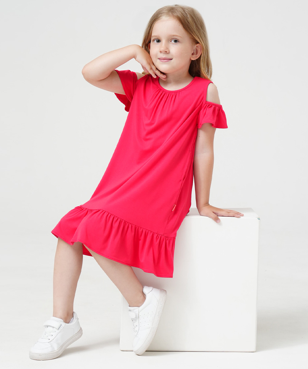 Girls Short Sleeve Off Shoulder Casual Bamboo Dresses